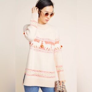 Anthropologie Aimee Pommed Alpaca Sweater llama Pom Pom | Size S